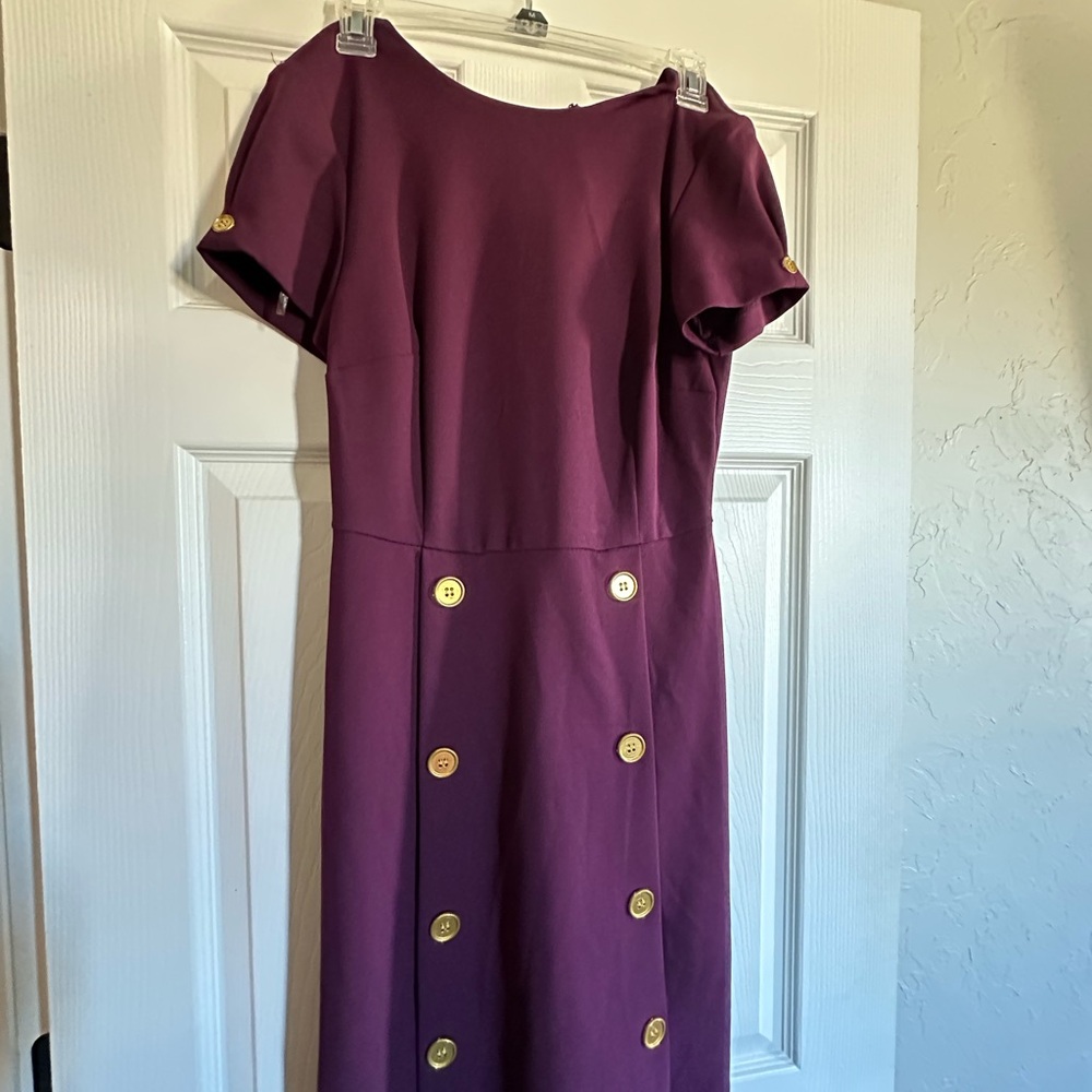 Shelby & Palmer Plum Button-Accent Midi Dress